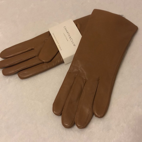 Charter Club Accessories - Charter Club Women Leather Gloves Almond